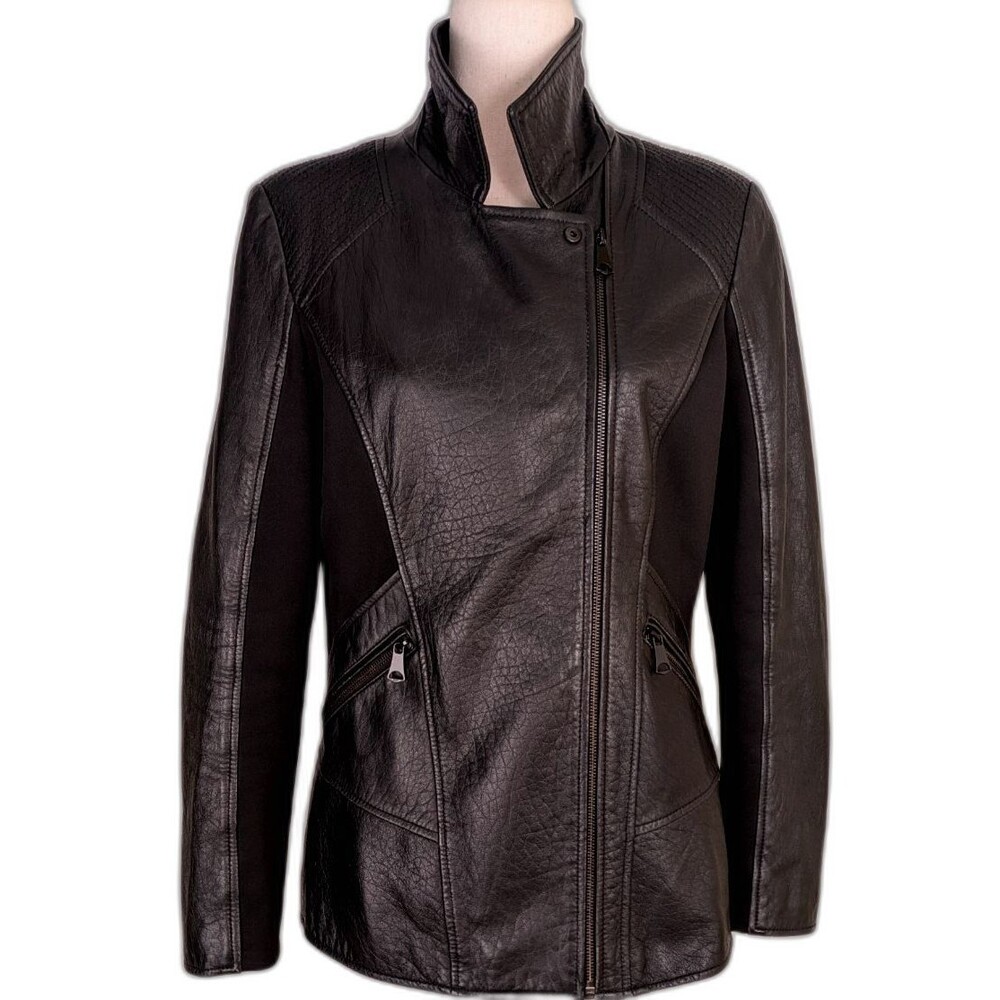 Marc New York Women's MED Felix Asymmetrical Lambskin Black Moto Jacket
